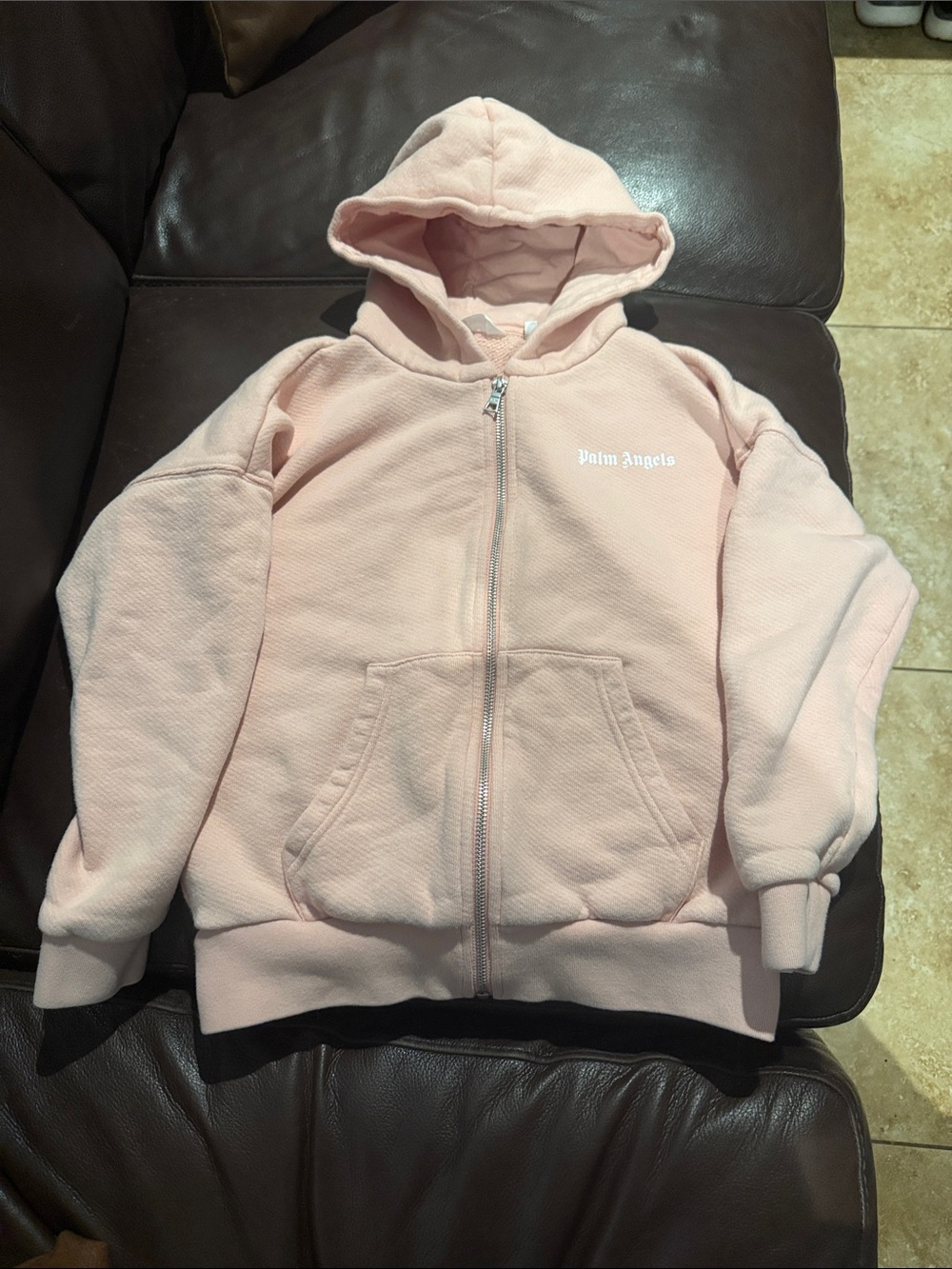 Palm Angels Kids Light Pink Full-Zip Hoodie